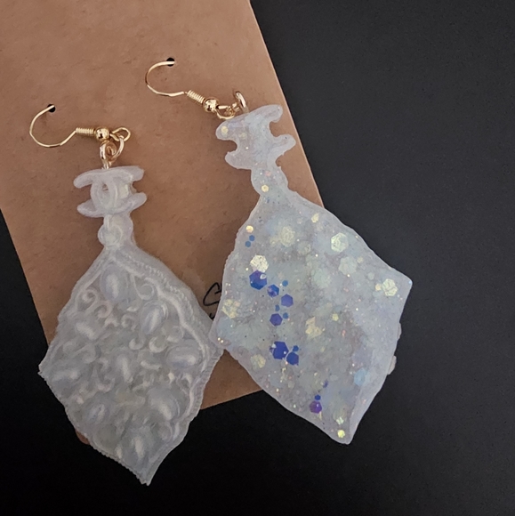 Double C Inspired Resin Earrings Handmade - Picture 2 of 3